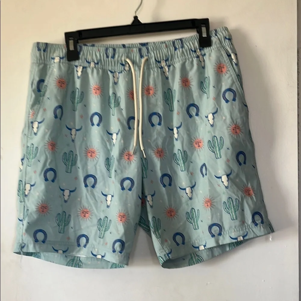 Men's Light Blue Swim Shorts with Cactus Print